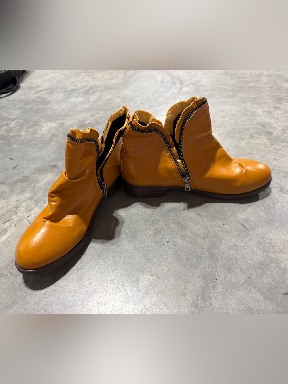 Yellow Zip-Front Leather Ankle Boots